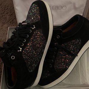 Jimmy Choo Miami Black Rainbow Glitter Sneaker (Size 41)